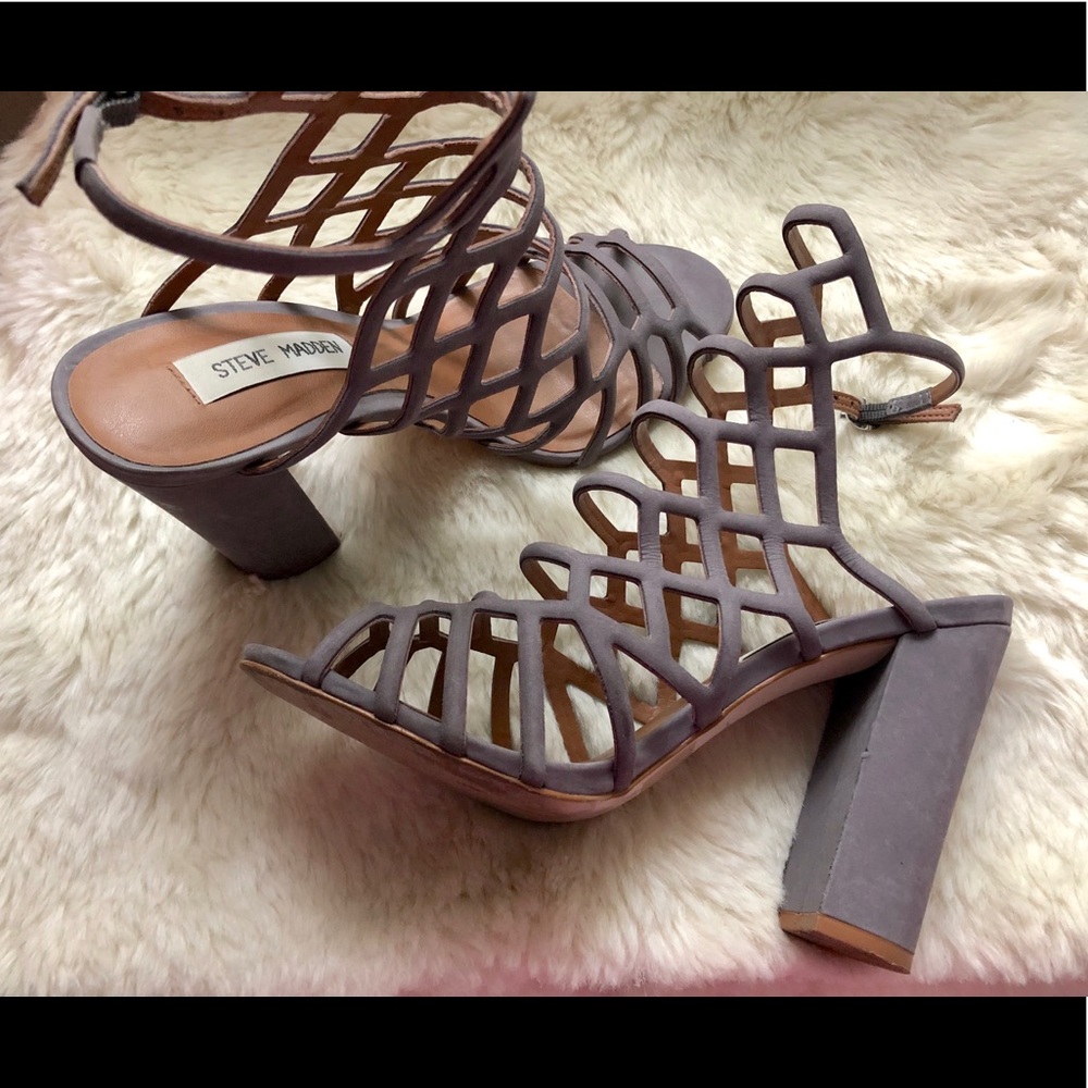 Steve Madden 7.5 Grey Caged Block Heel Sandals